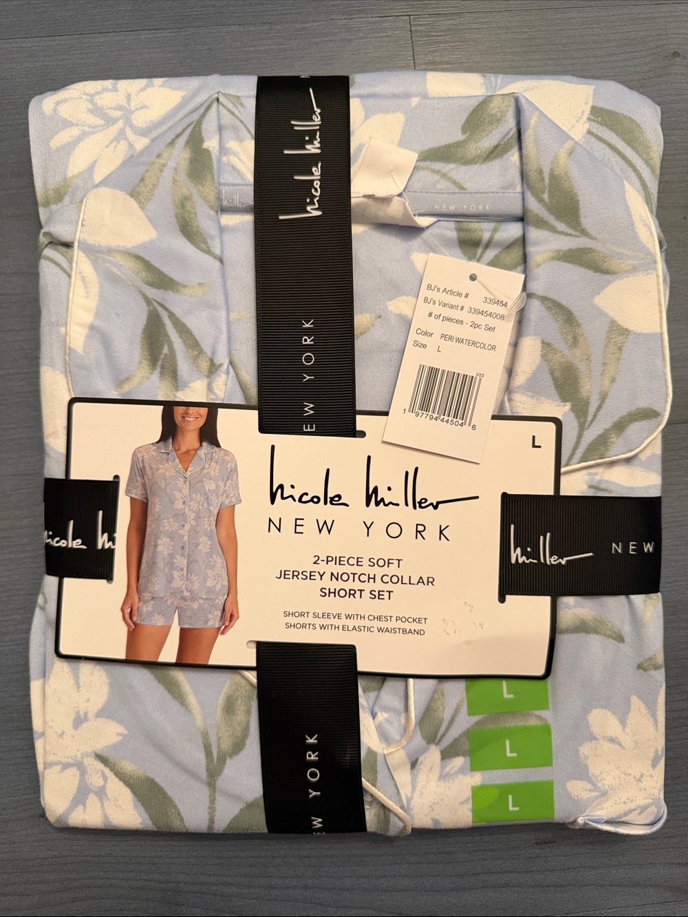 Nicole Miller New York Light Blue Floral Jersey Notch-Collar Short Pajama Set